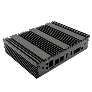 Black Fanless Mini PC Aluminum Enclosure Cooling Fins Housing for Dual LAN Embedded Industrial Motherboard Protective Case