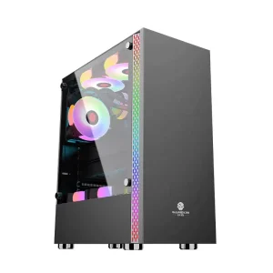 Black Full Tower Gaming PC Case Tempered Glass RGB Fan