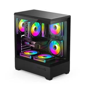 Black Micro ATX Computer Case Tempered Glass PC Gaming Case Support Cooling Fans Full Tower Chassis