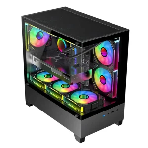 Black Micro ATX/ITX Tempered Glass Mid Tower PC Gaming Case with RGB Fan and USB 3.0