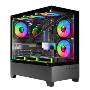 Black Micro-ATX ITX Tempered Glass RGB Fan Case USB3.0 Mid Tower Gaming PC Chassis
