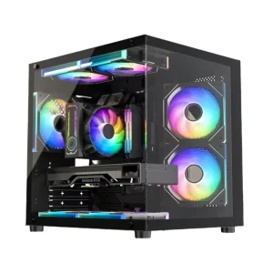Black Micro ATX PC Gamer case Mini Tower Game Computer Gaming case Compatible with 240mm AIO