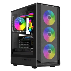 Black SPCC Tempered Glass Gaming PC Case 7-Slot Mid Tower Seaview ATX Tower Cabinet