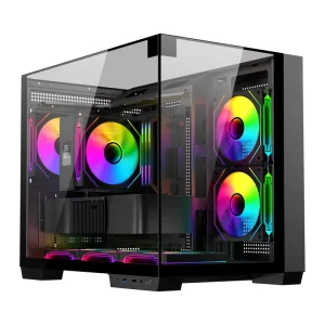 Black Three-Sided Tempered Glass Gaming PC Case Preinstalled Mid Tower Dustproof Computer Case