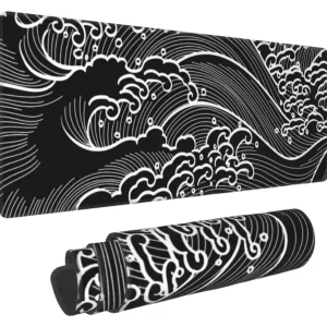 Black White Large Gaming Mouse Pad Mat Extended XL Japanese Anime Sea Wave Mice Pad Long Keyboard Desk Mat