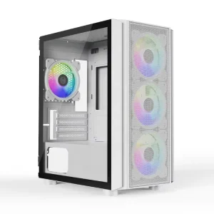 Black White Mid Tower Gaming MATX PC Case Aluminum Alloy Side Panel Window
