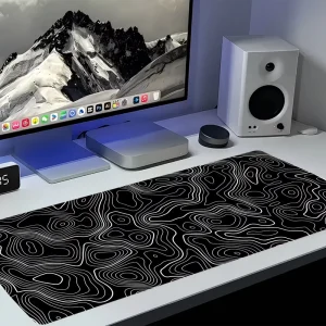 Black White Topographic Contour Line Large Desk Mat Non Slip Rubber Extended Gaming Mouse Pad Desk Protector Office Home Gaming