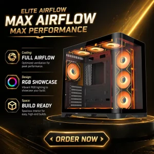 Black and White Full-Tower ATX Gaming PC Case with Side Panel Window