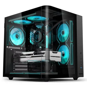 CH2+ MicroATX Mid Tower Curved Desktop Metal Glass Gaming Computer Cases USB Front Ports ESports Full Transparent Sea View Water