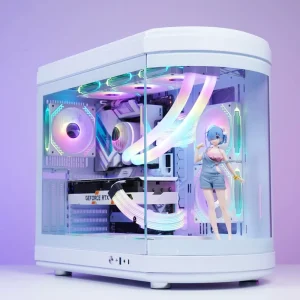 CS046 White Full Tower ATX Desktop Case with Power Supply, Tempered Glass and Steel, 400mm Horizontal GPU Support and 180mm Vertical GPU Support
