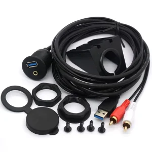Car Boat Motorcycle USB 3.5mm Flush Mount to 2 RCA AUX Audio Extension Cable