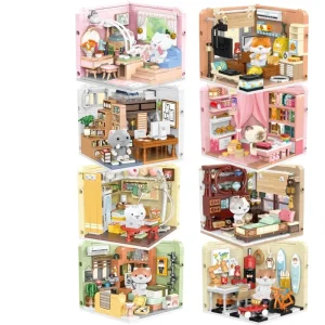 Cat Room Building Blocks 200+ Pieces Mini House Scene Model DIY Toy for Ages 7+