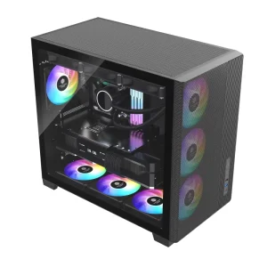 Computer ATX Mid Tower Gaming PC Case with Glass Side Board Steel Construction Front mounted Power Supply Support