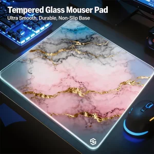 Cool Feeling Anti Sweat Waterproof High Strength Tempered Glass Gaming Mouse Pad 490x420mm 15W Wireless Charging for Esports