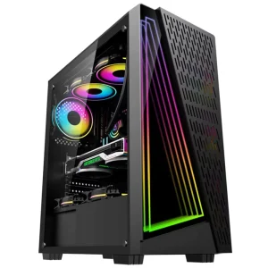 Cooling-4 ATX Mid Tower Gaming Computer Case with Tempered Glass Side Panel and RGB LED Lighting