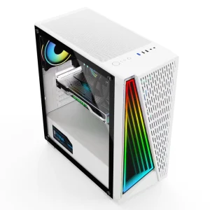 Cooling-4 ATX Mid Tower Gaming PC Case with Tempered Glass Side Panel, RGB Lighting, and Triangle Design