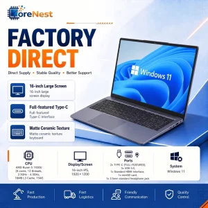 CoreNest 16 Inch AMD Ryzen 5 7430U Laptop 6 Cores 12 Threads 16GB 32GB RAM 1TB SSD Business Laptop with Premium Ceramic Keycaps