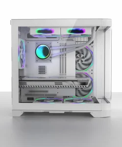 Curved Glass Panoramic Fish Tank Gaming PC Case with Type C 240mm Water Cooling for Micro ATX MATX Computer Case with ARGB Fans