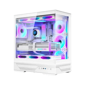 Curved Tempered Glass ATX Gaming PC Case RGB Cooling Fan with ATX Power Supply