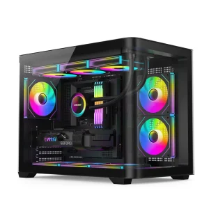Curved Tempered Glass M-ATX Gaming PC Case Seaside View Design