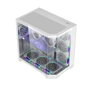 Custom ATX Gaming PC Case with Glass Panel, Aluminum Chassis, and White Finish