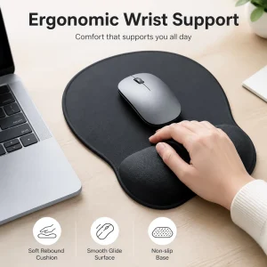 Custom Ergonomic Wrist Rest Mouse Pad Soft Memory Foam Hand Support Stitched Edge Non slip PU Base for Computer Gaming Office