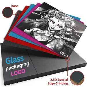 Custom Glass Mousepad Factory AG OS Process 2.5D Full Non Slip Base Any Size Anime Design Logo Gift Box OEM Stock