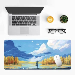 Custom Image Autumn Extended Gaming Mouse Pad Large Desk Mat Waterproof Non-Slip Rubber Base Stitched Edges OEM