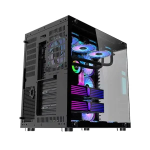 Custom Logo ATX Gaming PC Case with Glass Panel and RGB Fan Light Strip