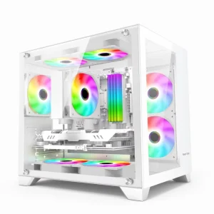 Custom Micro ATX Gaming PC Case Glass Panel White Metal