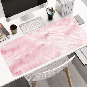 Custom Natural Rubber Base Gaming Mouse Pad High Quality Pink Fur Design Large Stitched Edges Water Resistant 900x400mm in Stock