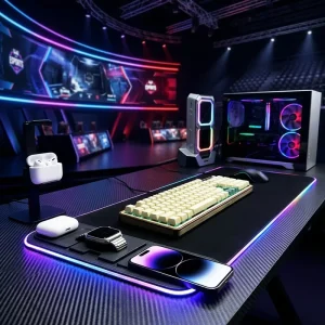 Custom Picture RGB Gaming Mouse Pad All-in-One Wireless Charging Stand Gaming Desk Mat with Custom Logo