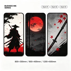 Custom Samurai Series Mouse Pad Multiple Size Options Non Slip Rubber Base Stitched Edges Waterproof Surface Gaming Mouse Pad