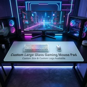 Custom Tempered Glass Gaming Mouse Pad Smooth Surface Non-Slip Base Logo Printing