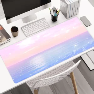 Customizable Cartoon Pink Blue Sea Design Water Resistant Gaming Mouse Pad Rubber Long Keyboard Pad Custom Size Stitched Stock