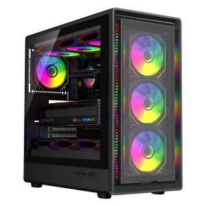 Customized ATX Mid Tower Gaming Computer Case with SPCC Steel, Transparent Panel, 7 Slots, and Fan