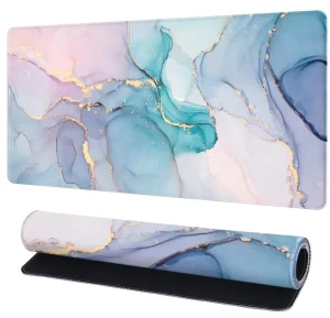 Cyan Blue Marble Gaming Mouse Pad with Wrist Rest Cartoon Non Slip Rubber Base Washable Square Office Use