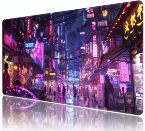Cyberpunk Mouse Pad XXL 35.4″x15.7″ Big Gaming Mousepad Japanese Streets Large Extended Mouse Mat Non Slip Rubber Base