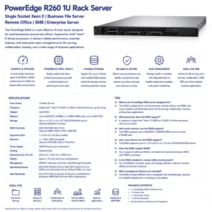 D Ell PowerEdge R260 1U Rack Server Single Socket Xeon E Business File Server Remote Office SMB Enterprise Server