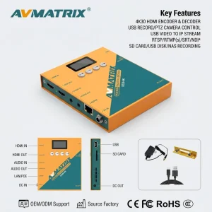 DE20-4K Broadcast-Grade 4K30 HDMI Encoder & Decoder NDI|HX3 50Mbps PoE UVC Capture Local Recording Live Streaming
