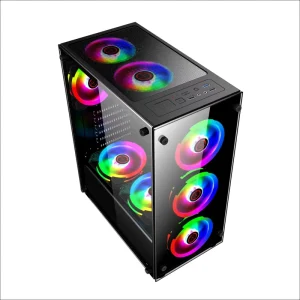 Desktop ATX Gaming PC Case 120mm RGB Fans Tempered Glass Front Panel