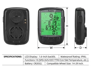 Digital Wired Waterproof Cycling Computer Auto Clear LCD Screen Backlight Speedometer Stopwatch Function