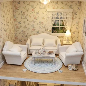 Dollhouse Accessories Miniature Cloth Sofa Set with Pillow Cushion Furniture 3 Pieces