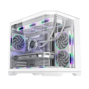 Dual Chamber M ATX Mid Tower High Airflow Perforated Top Panel Tempered Glass PC Computer Gaming Case
