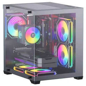 Dual Chamber Mid Tower Gaming PC Case Tempered Glass Panels Vertical GPU Support MicroATX