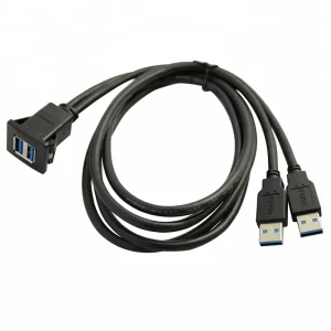 Dual-Port USB 3.0 Square Panel-Mount Extension Cable, Pure Copper, Flush Mount