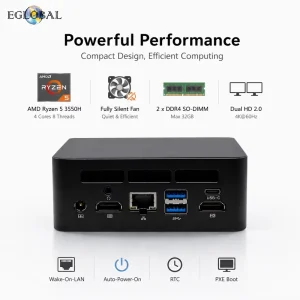 EGLOBAL Pocket Pc AMD R5 3550H Vega8 4K Support 8GB DDR4 256GB NVME SSD Wake on Lan PXE for Home Office Education Gaming