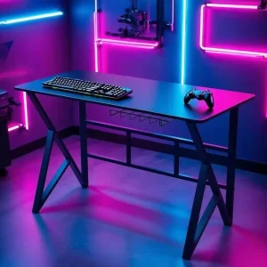 Eco Friendly Durable RGB MDF Metal Gaming Desk Station Computer Table with Shelves for Home Office Arcade Furniture