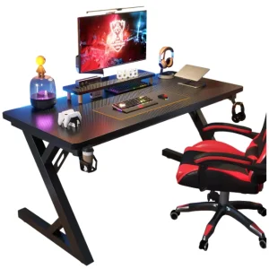 Ergonomic Extendable Metal Gaming Computer Desk with Cup Holder and Z Shape Design for Bedroom