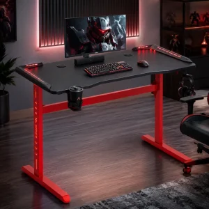 Ergonomic Gaming Computer Desk Modern Rgb Gaming Table Desk with Led Carbon Fiber Office Gaming Pc Desk With Headphone Hook